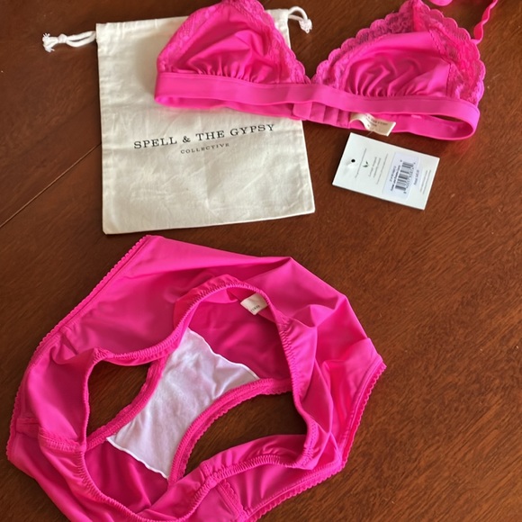 Spell SET Azalea Lace bralette medium NWT Bloomers large NWOT pink - Picture 6 of 16